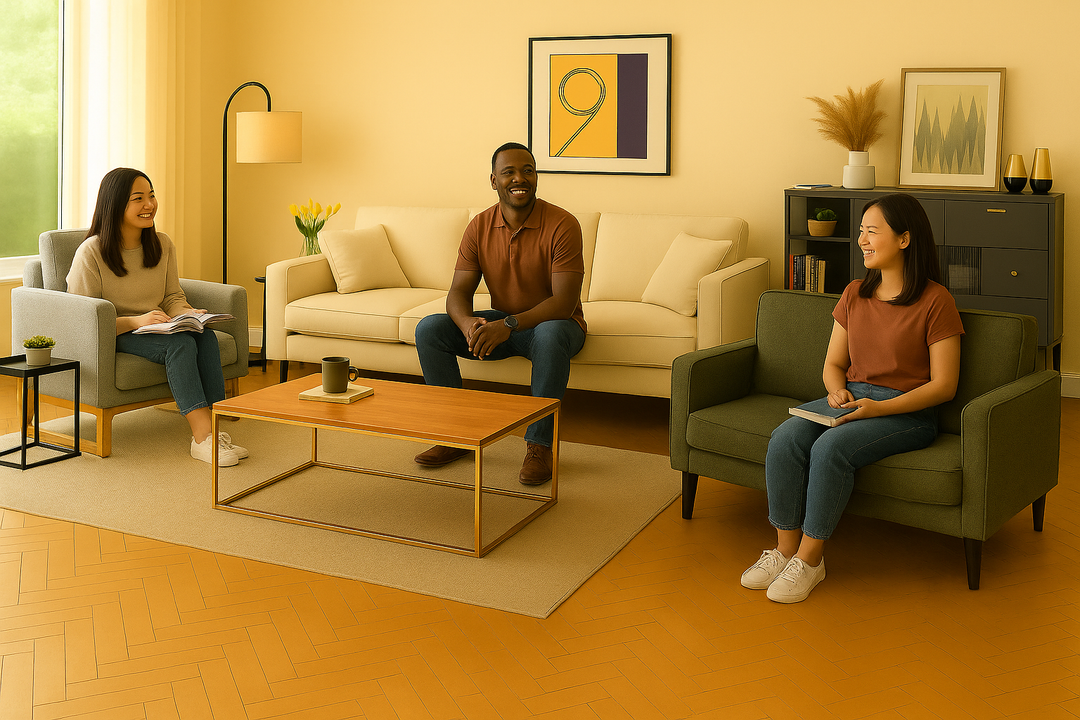 Modern Relaxation Living Room Bundle – Loveseat Sofa, Rocking Chair & Storage Cabinet Set