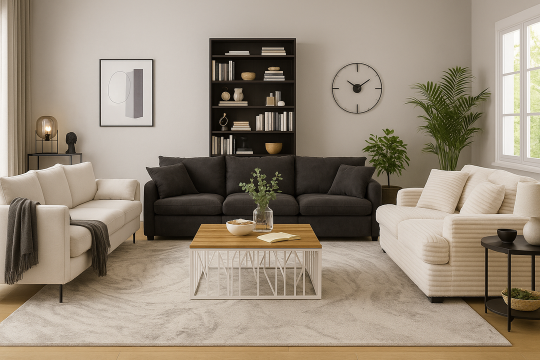 Modern Comfort 5-Piece Living Room Furniture Set – Sectional Sofas, Corduroy Couch, and Acacia Coffee Table