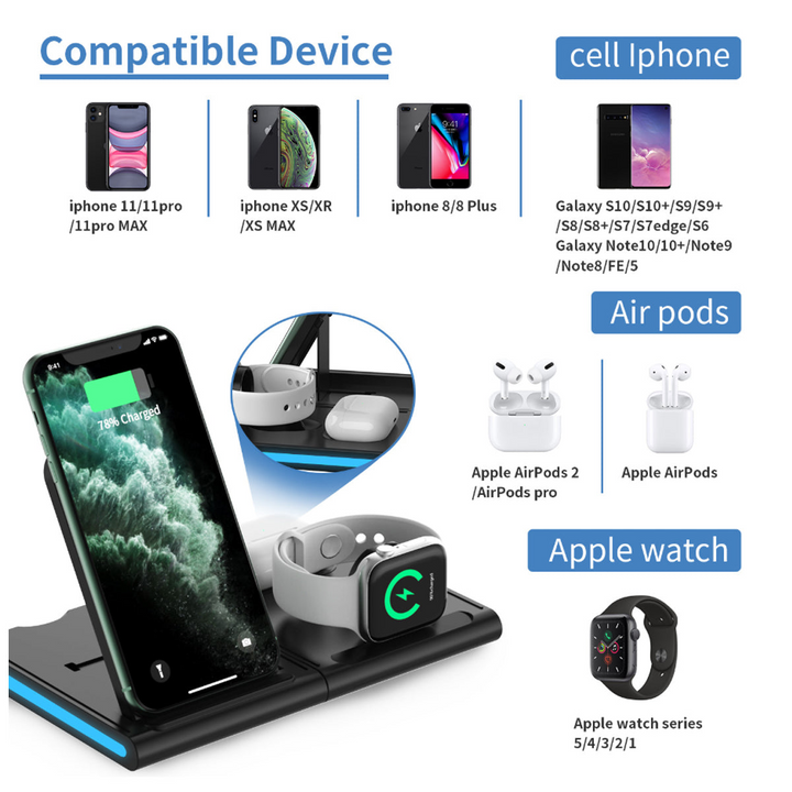 Magnetic Power Tiles 4 in 1 Wireless Charging Station - Charge Multiple Devices Simultaneously