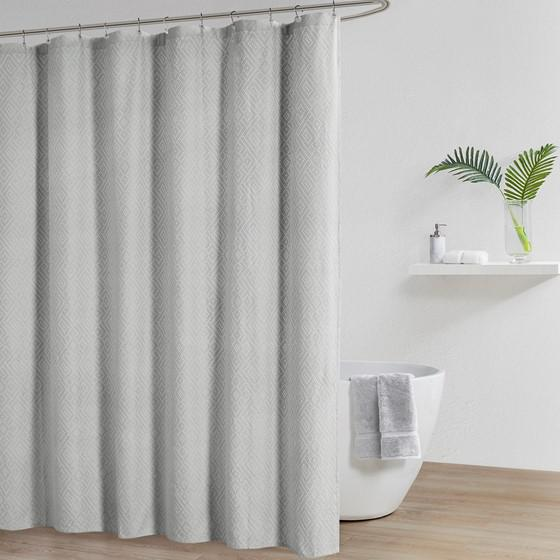 Croscill Casual Matelasse Woven Cotton Spa Shower Curtain - Fine Quilted Texture, Gray