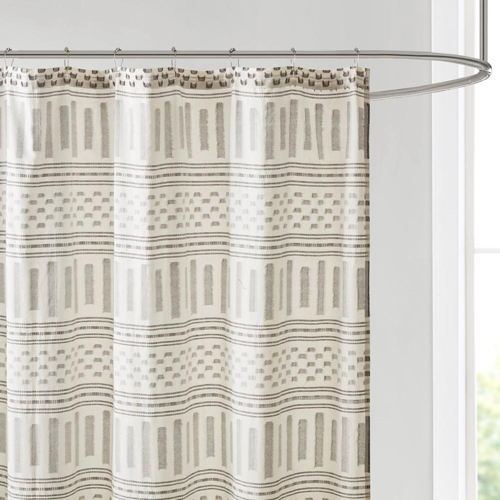 INK+IVY Rhea Cotton Jacquard Shower Curtain - Ivory/Charcoal, 72x72