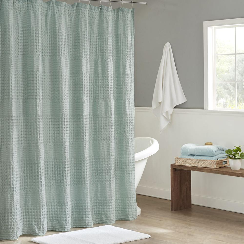 Madison Park Arlo Super Waffle Textured Solid Shower Curtain - 100% Cotton, White, 72x72"