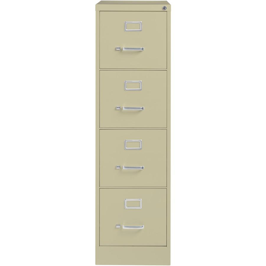 Lorell Vertical file - 4-Drawer - 15" x 26.5" x 52" - 4 x Drawer(s) for File - Letter - Vertical - Security Lock, Ball-bearing Suspension, Heavy Duty - Putty - Steel - Recycled