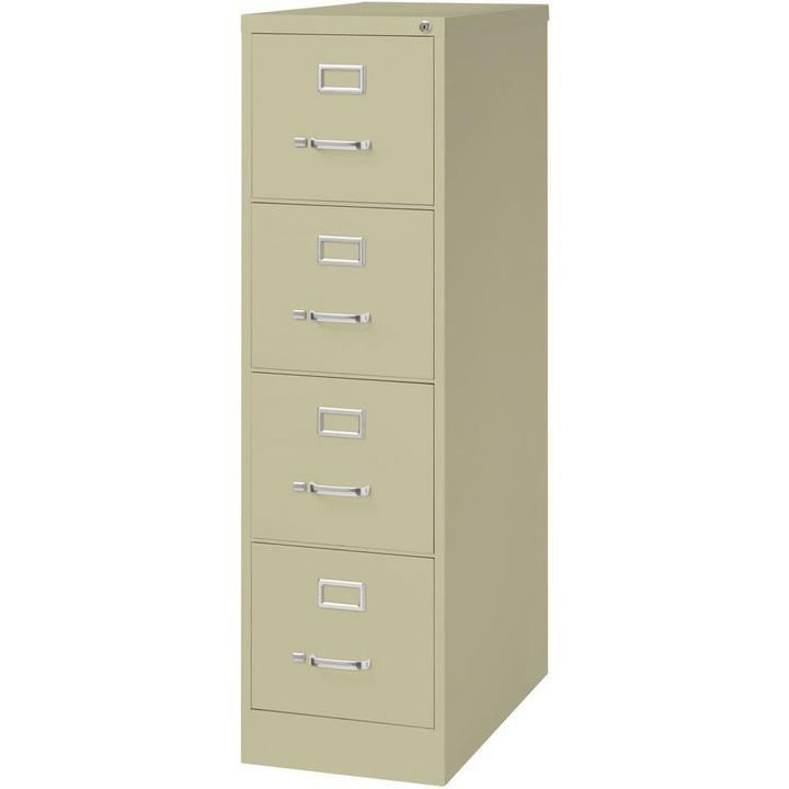 Lorell Vertical file - 4-Drawer - 15" x 26.5" x 52" - 4 x Drawer(s) for File - Letter - Vertical - Security Lock, Ball-bearing Suspension, Heavy Duty - Putty - Steel - Recycled