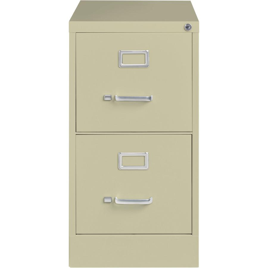 Lorell Vertical file - 2-Drawer - 15" x 25" x 28.4" - 2 x Drawer(s) for File - Letter - Vertical - Security Lock, Ball-bearing Suspension, Heavy Duty - Putty - Steel - Recycled