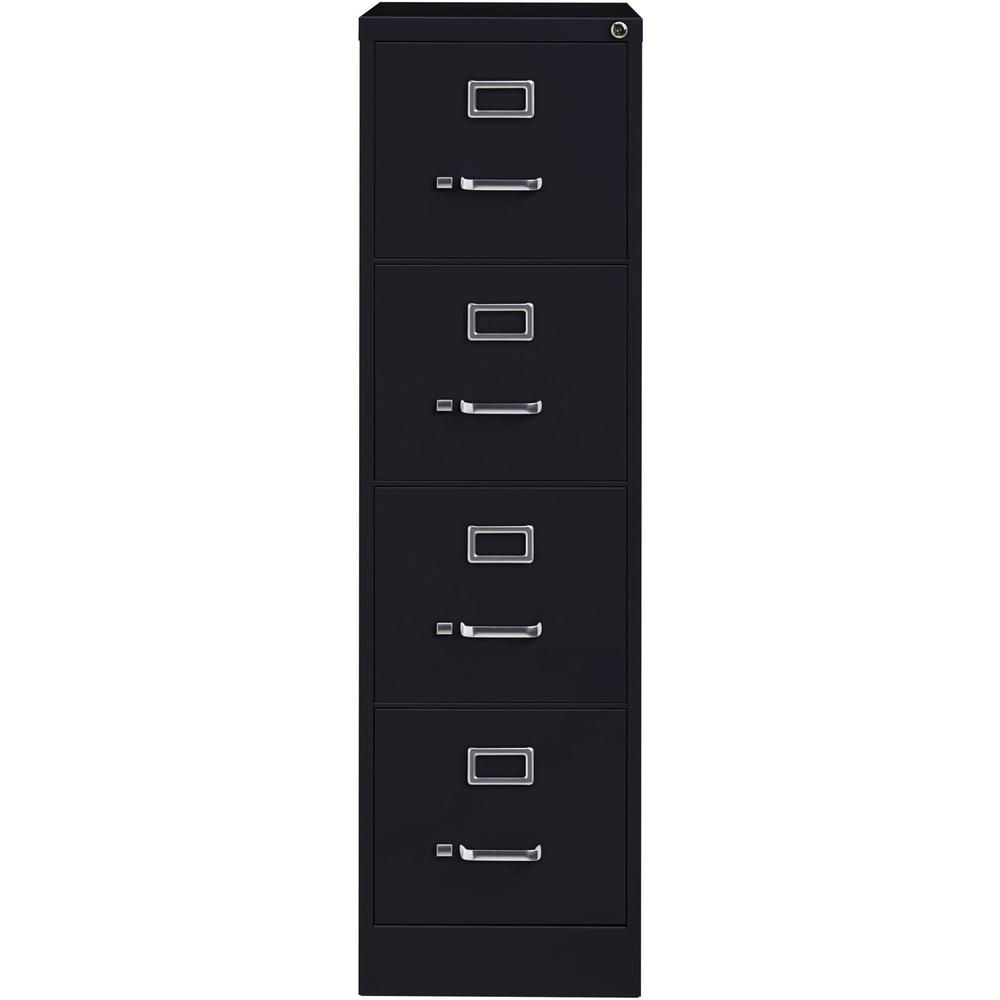 Lorell Vertical file - 4-Drawer - 15" x 25" x 52" - 4 x Drawer(s) for File - Letter - Vertical - Security Lock, Ball-bearing Suspension, Heavy Duty - Black - Steel - Recycled