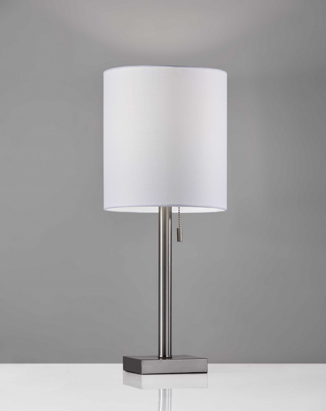 Modern Brushed Steel Metal Table Lamp with Textured Fabric Shade