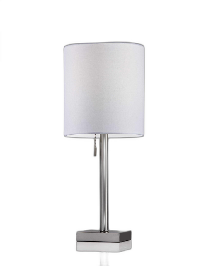 Modern Brushed Steel Metal Table Lamp with Textured Fabric Shade