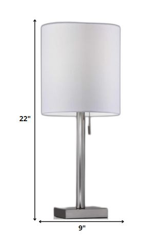 Modern Brushed Steel Metal Table Lamp with Textured Fabric Shade