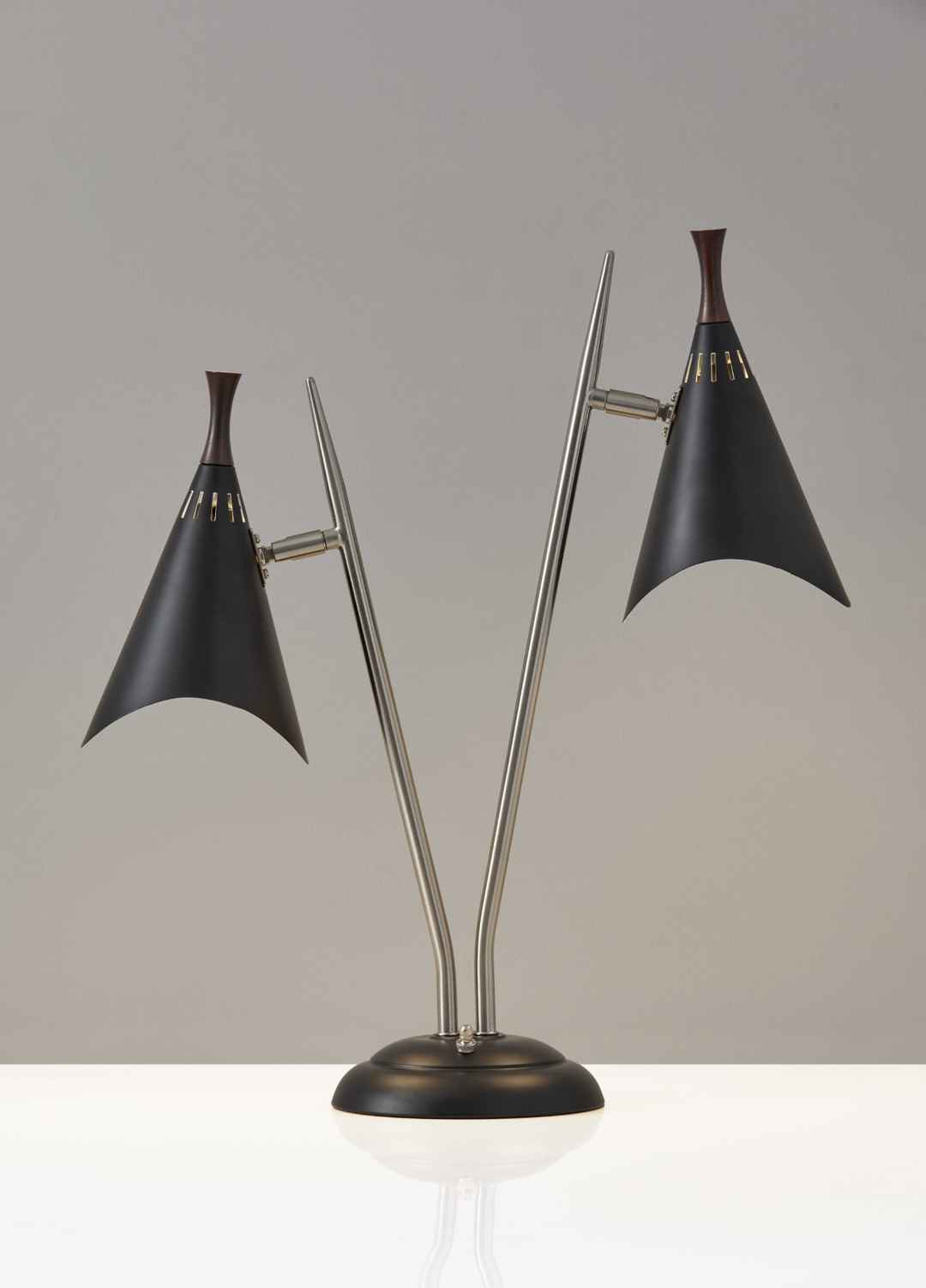 Matte Black Metal Two Light Desk Lamp - Vintage Mid-Century Modern Design, Smart Outlet Compatible