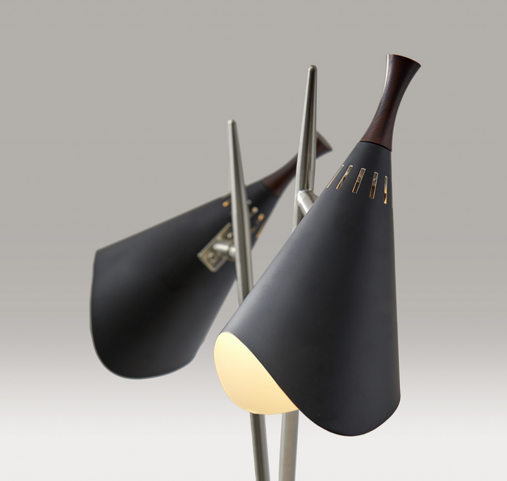 Matte Black Metal Two Light Desk Lamp - Vintage Mid-Century Modern Design, Smart Outlet Compatible