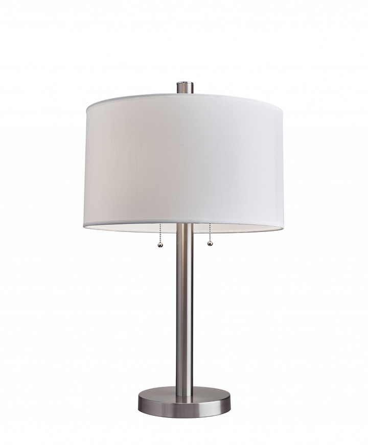 Elegant Brushed Steel Metal Table Lamp with Silk-Like Shade