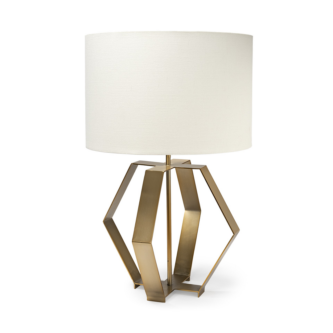 Modern Gold Geometric Table Lamp with White Fabric Lampshade