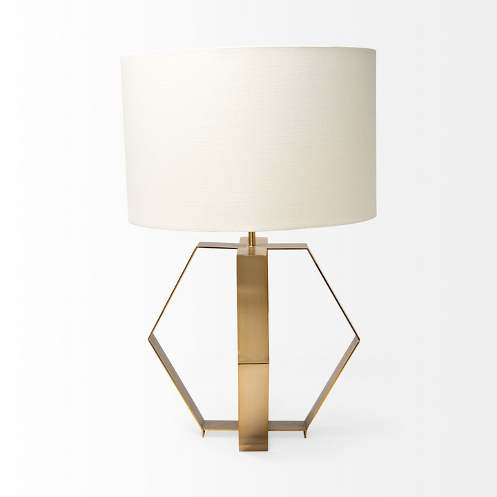 Modern Gold Geometric Table Lamp with White Fabric Lampshade