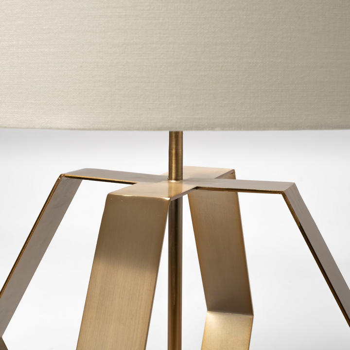 Modern Gold Geometric Table Lamp with White Fabric Lampshade