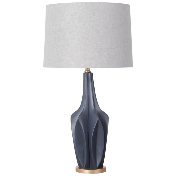 Modern Sculptural Slate Blue Table Lamp with Stonewash Gray Lampshade