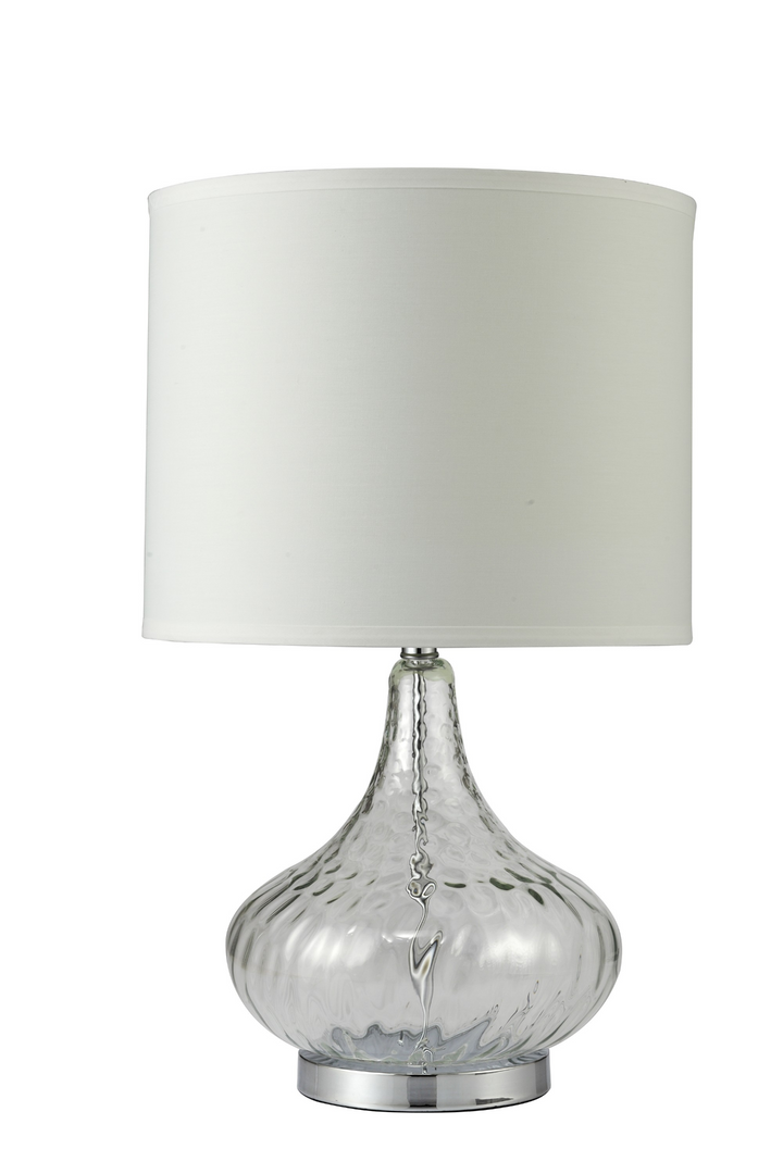 Clear Textured Glass Table Lamp with White Fabric Shade