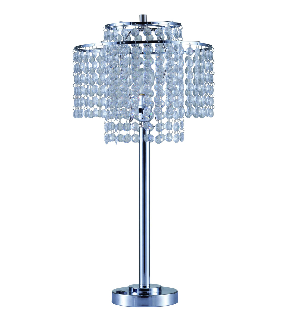 Luxurious 26" Silver Glam Two Tier Chandelier USB Table Lamp