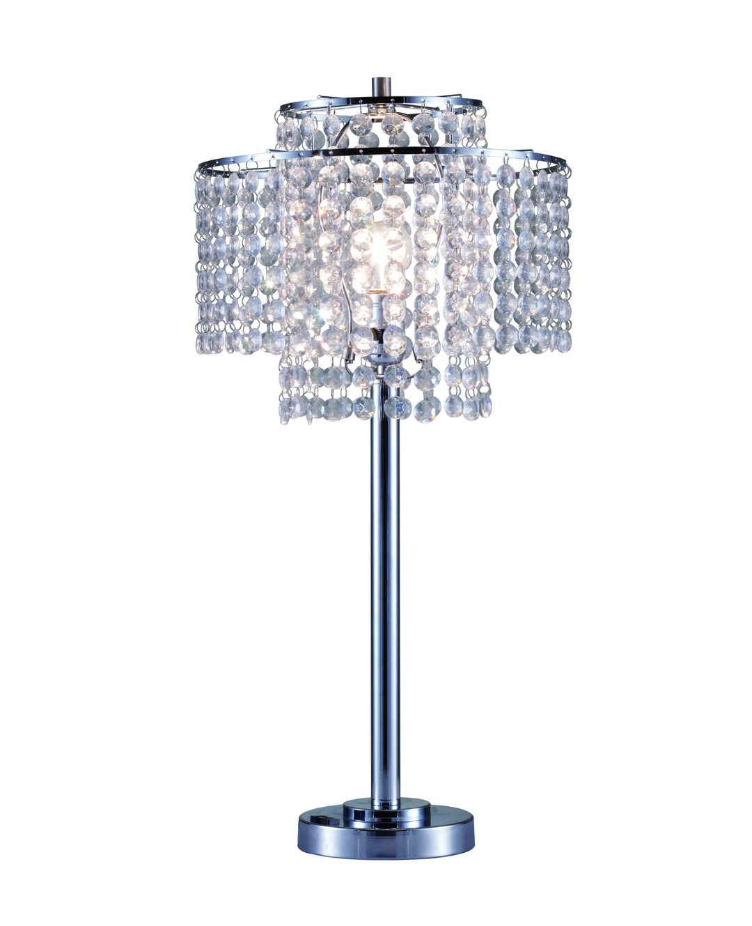 Luxurious 26" Silver Glam Two Tier Chandelier USB Table Lamp