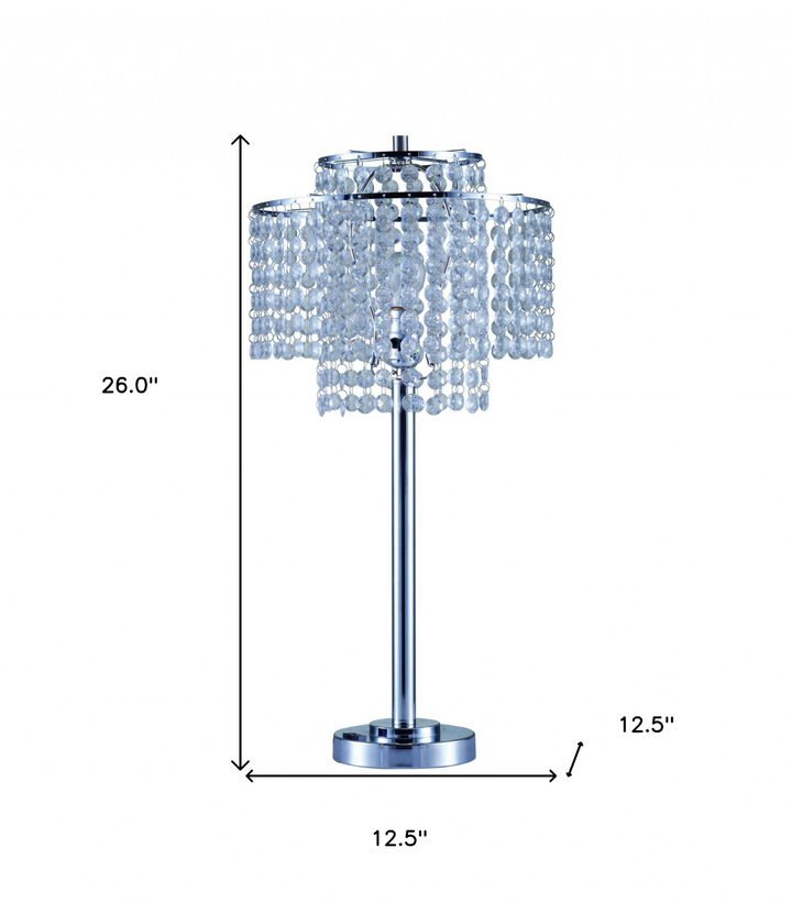 Luxurious 26" Silver Glam Two Tier Chandelier USB Table Lamp