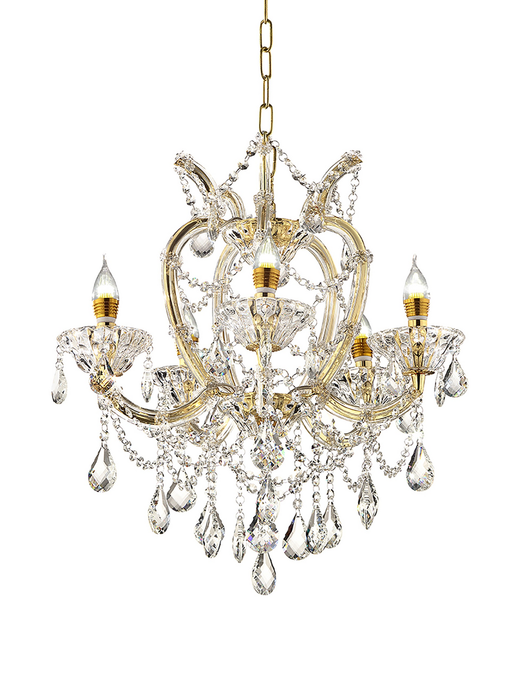 Elegant Gold and Crystal Beaded Chandelier - 5-Light Glam Design