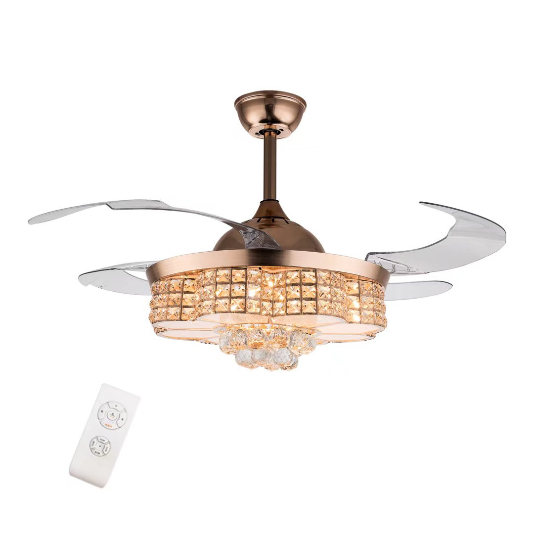 Gold Art Deco Glam Chandelier And Retractable Fan