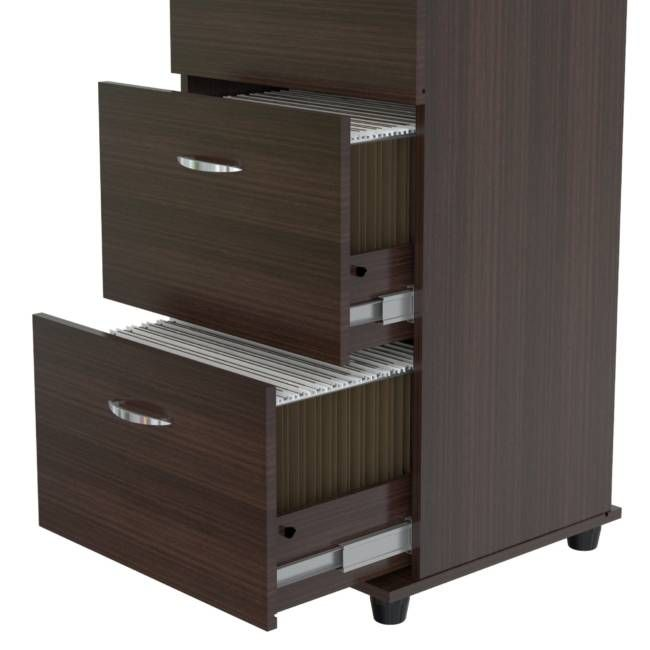Espresso Wood Three Drawer Filing Cabinet - Contemporary Style Console Cabinet