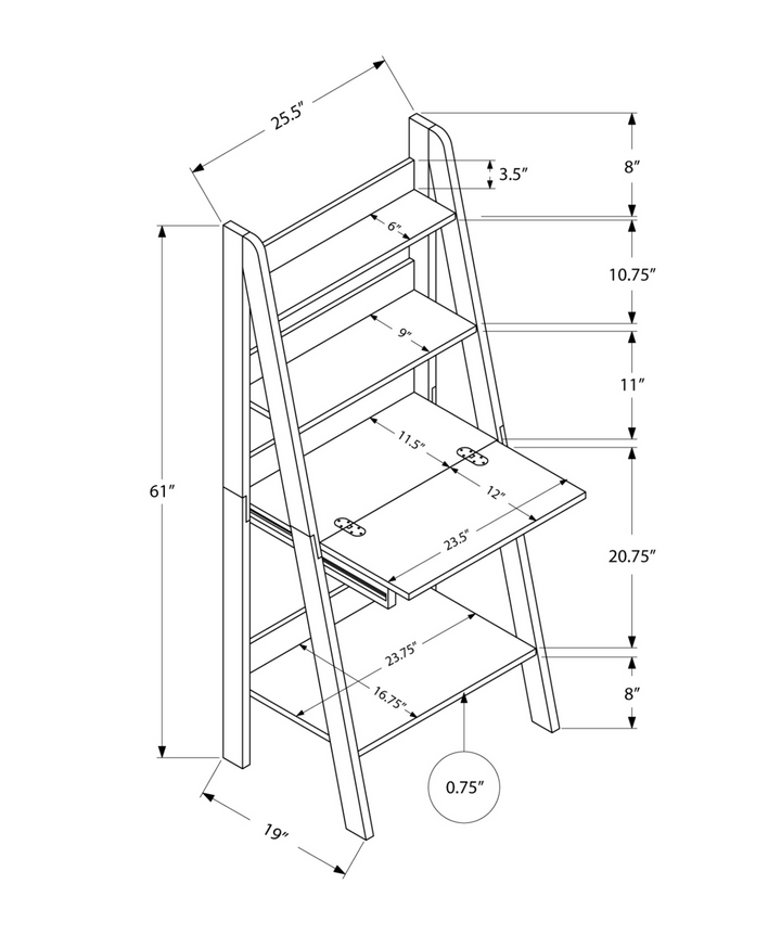 19" Espresso Rectangular Ladder Desk