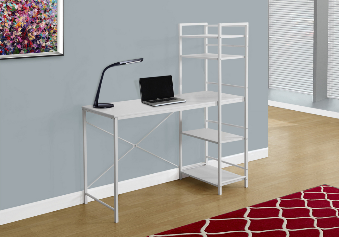 Modern 55" White Computer Desk with Four Shelves