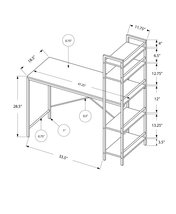 Modern 55" White Computer Desk with Four Shelves