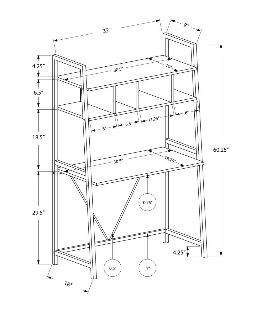 18" White Rectangular Ladder Desk