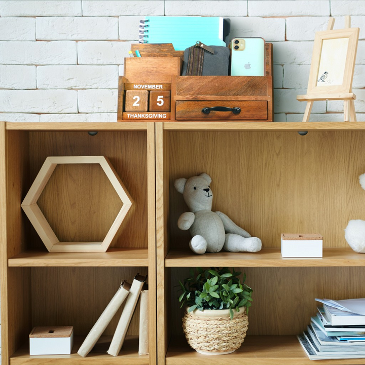 Natural Rustic Wood Desk/Counter Organizer with Calendar Blocks