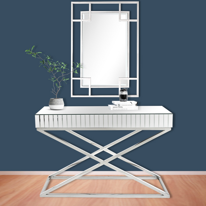 Contemporary X-Shaped Mirrored Console Table