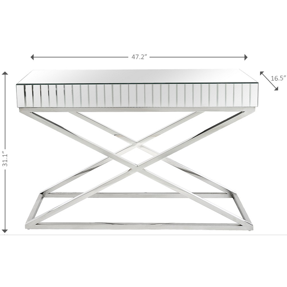 Contemporary X-Shaped Mirrored Console Table