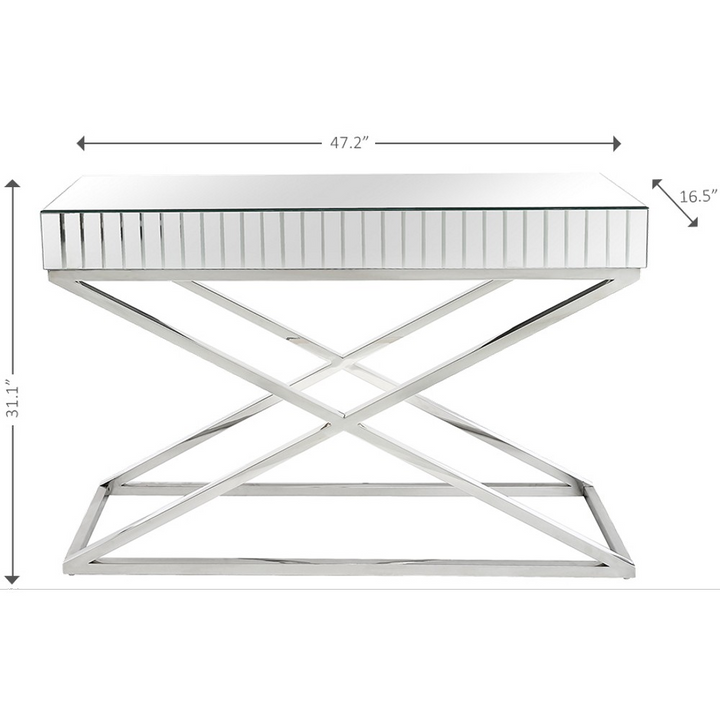 Contemporary X-Shaped Mirrored Console Table