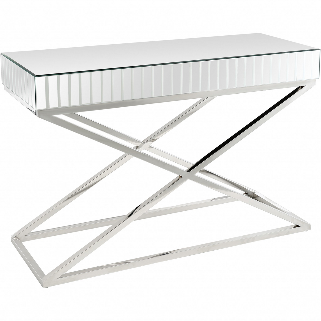 Contemporary X-Shaped Mirrored Console Table