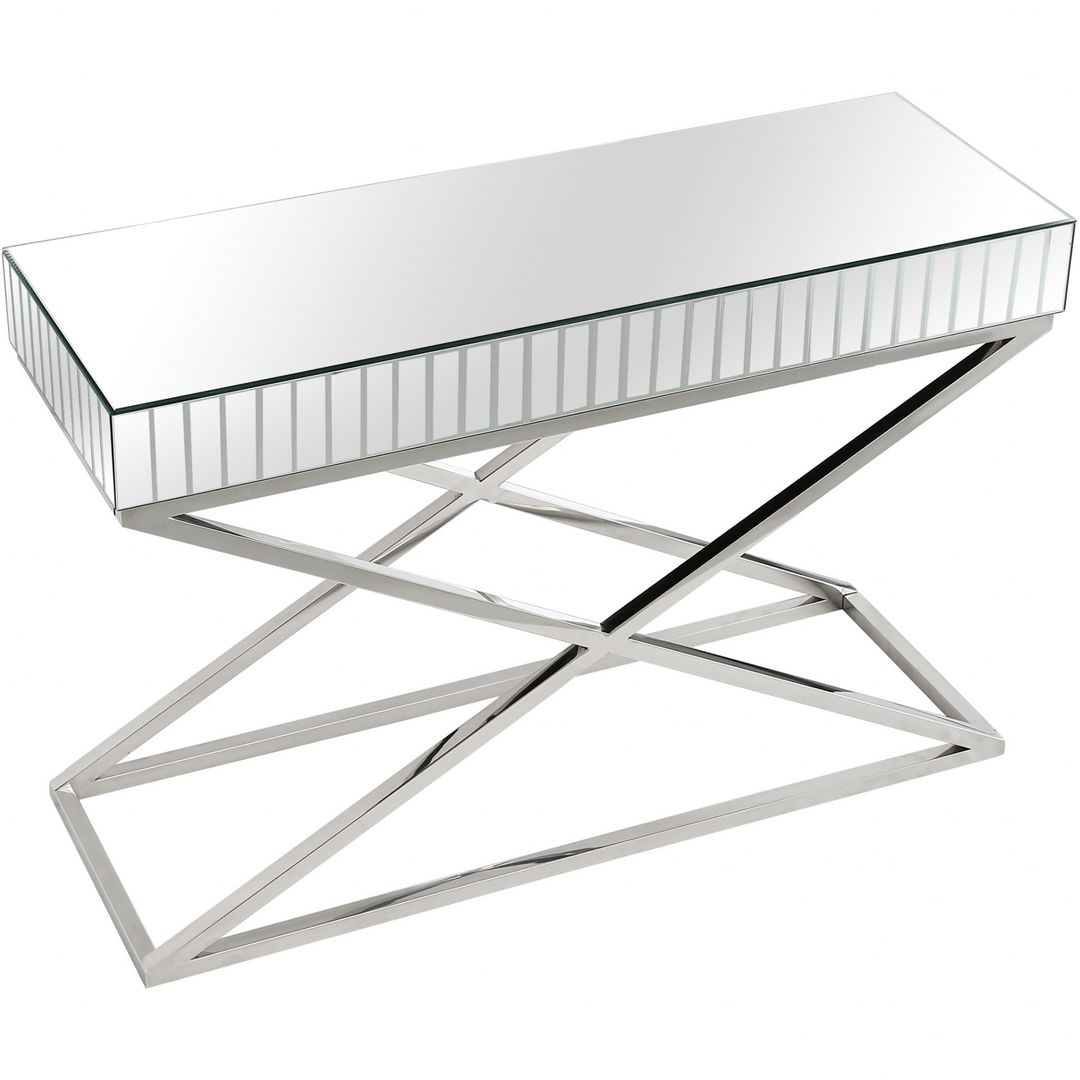 Contemporary X-Shaped Mirrored Console Table