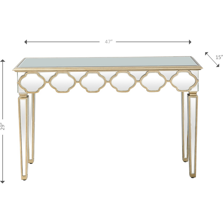 Scalloped Edge Console Table - Elegant Mirrored Design with Gold Accents