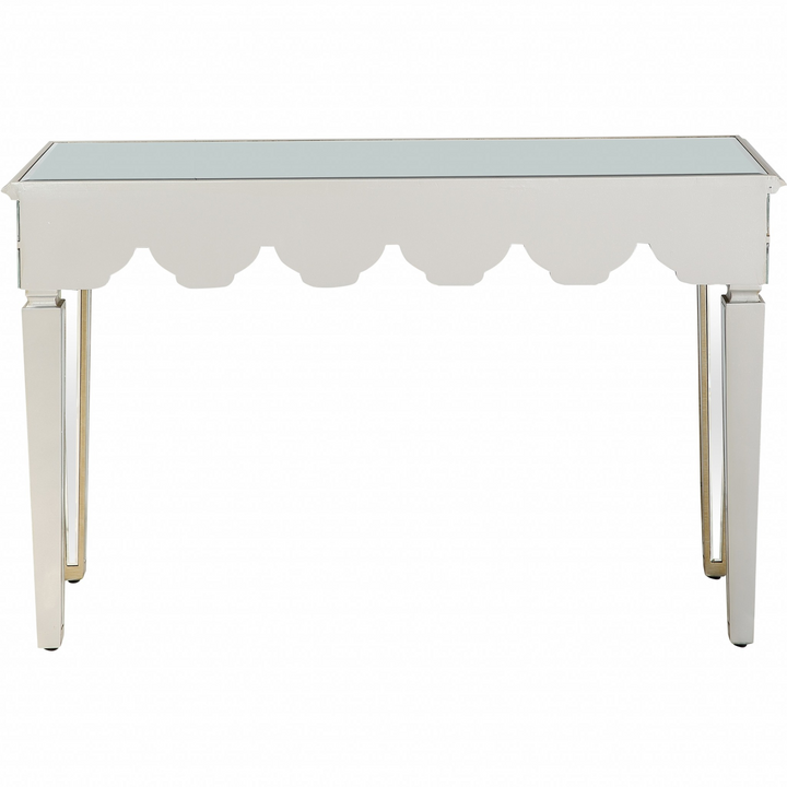 Scalloped Edge Console Table - Elegant Mirrored Design with Gold Accents