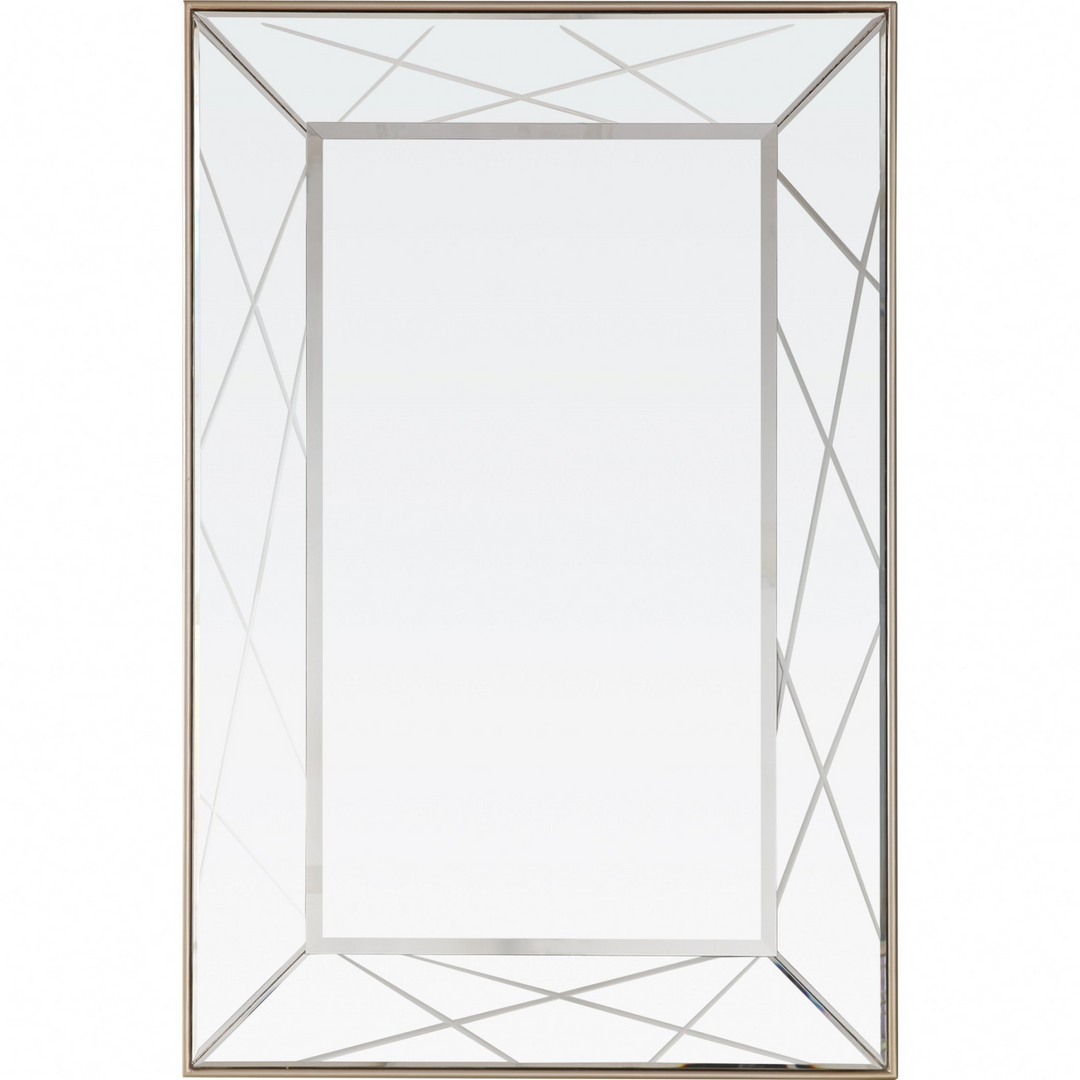 Modern Champagne Finish Console Table with Mirror Drawers