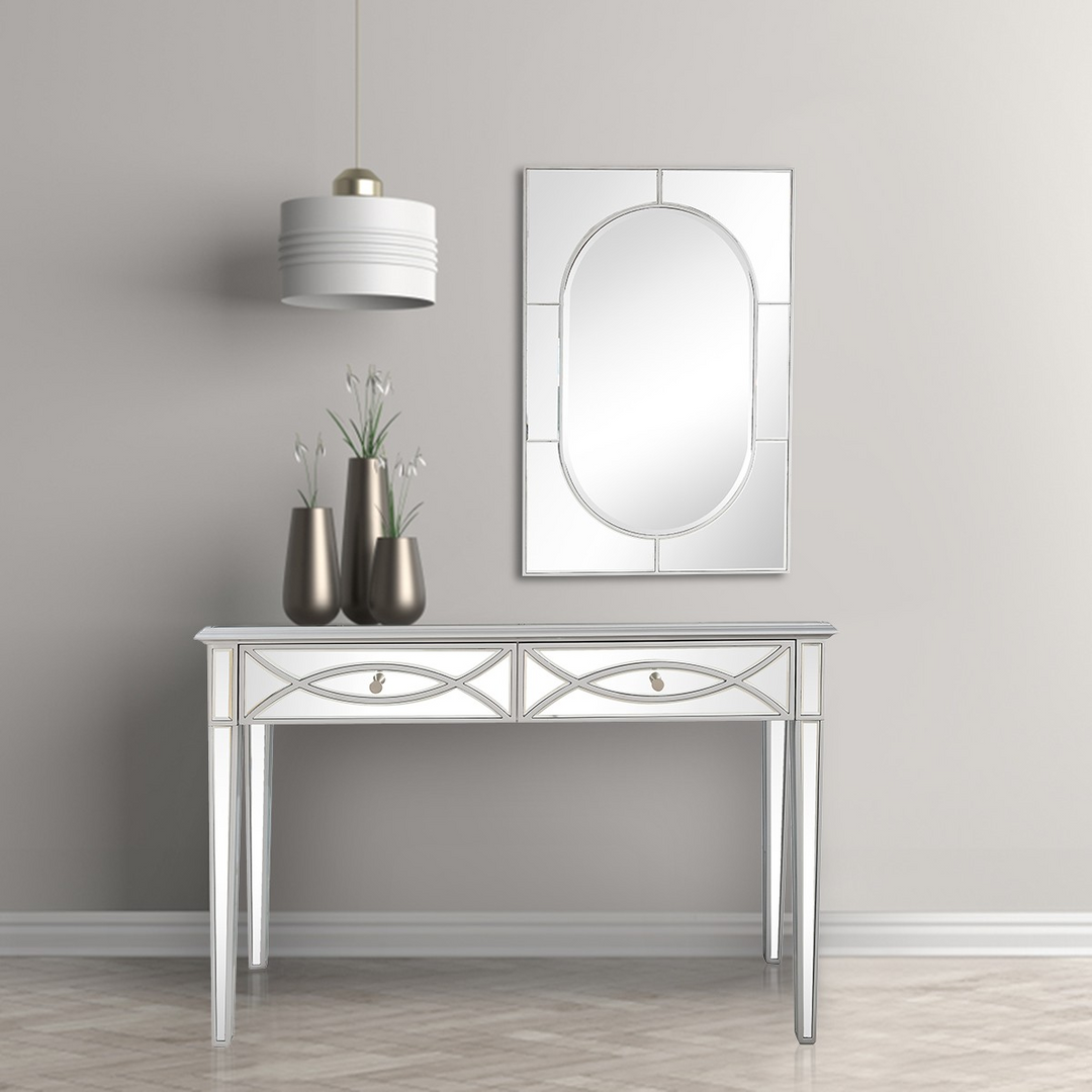 Silver Glass Mirror Console Table Set for Modern Décor