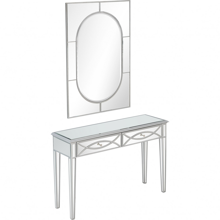Silver Glass Mirror Console Table Set for Modern Décor