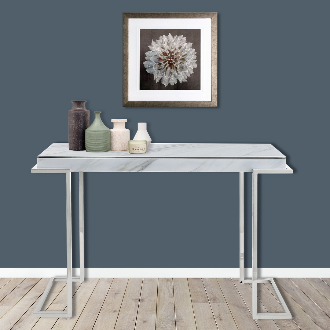 Marble Rectangular Console Table - Chic Design with Reversed Chrome Legs