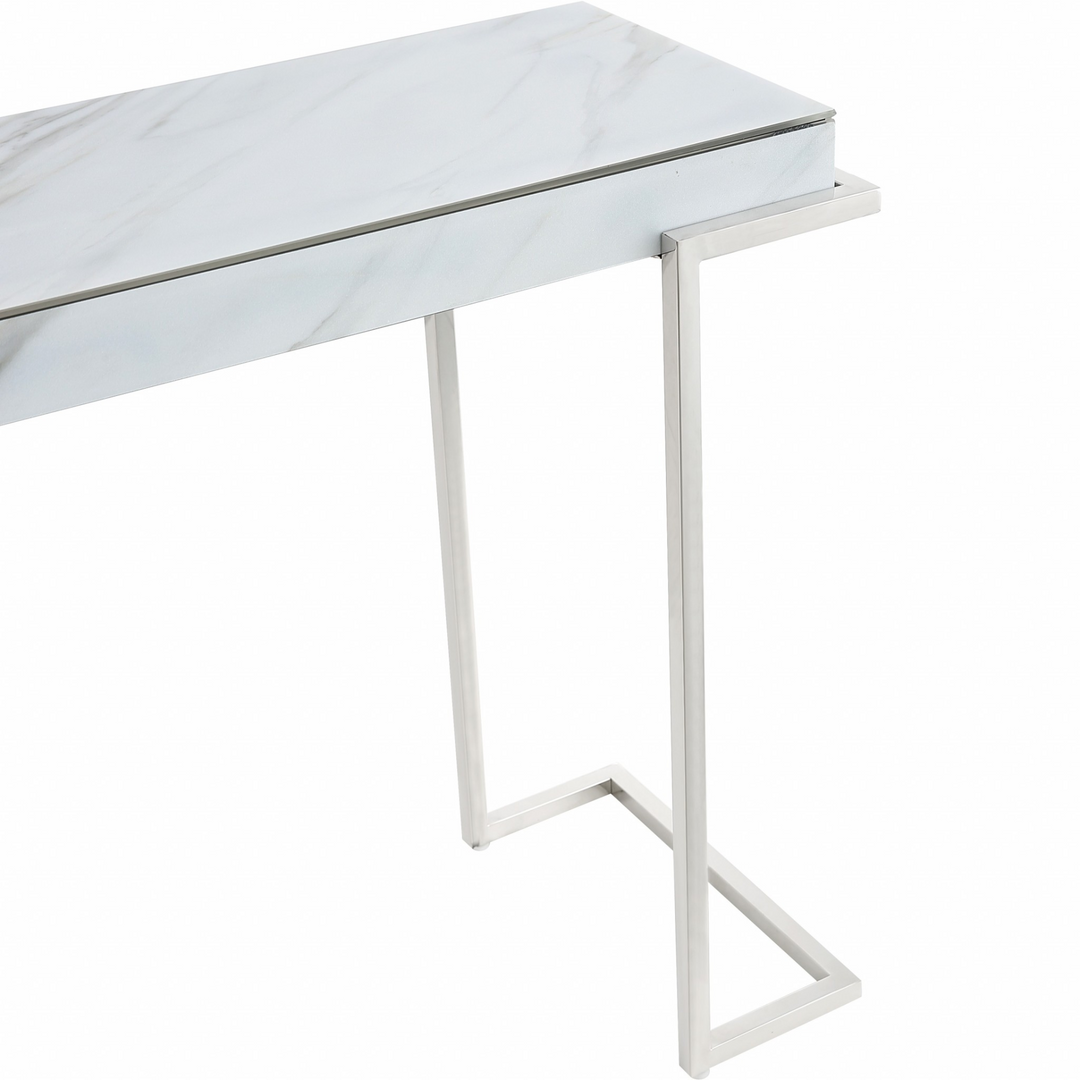 Marble Rectangular Console Table - Chic Design with Reversed Chrome Legs