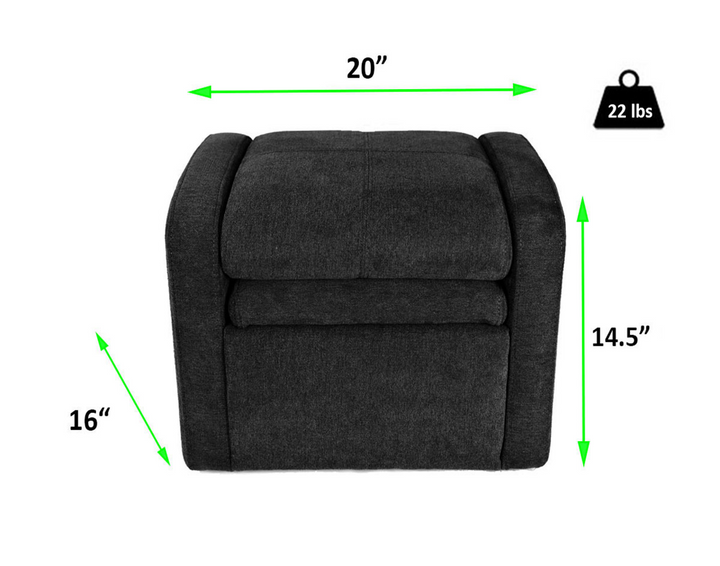 Kids Black Comfy Upholstered Recliner Chair with Storage - STASH Folding Sofa Chair with Hidden Storage Chest & Ottoman