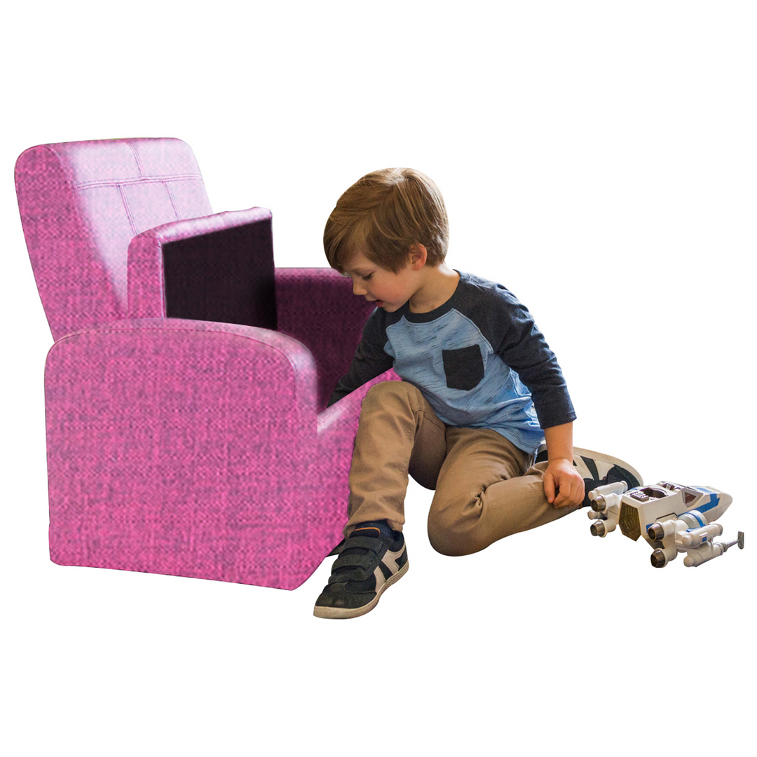 Kids Pink Comfy Upholstered Recliner Chair with Storage - STASH Folding Sofa Chair with Hidden Storage Chest & Ottoman