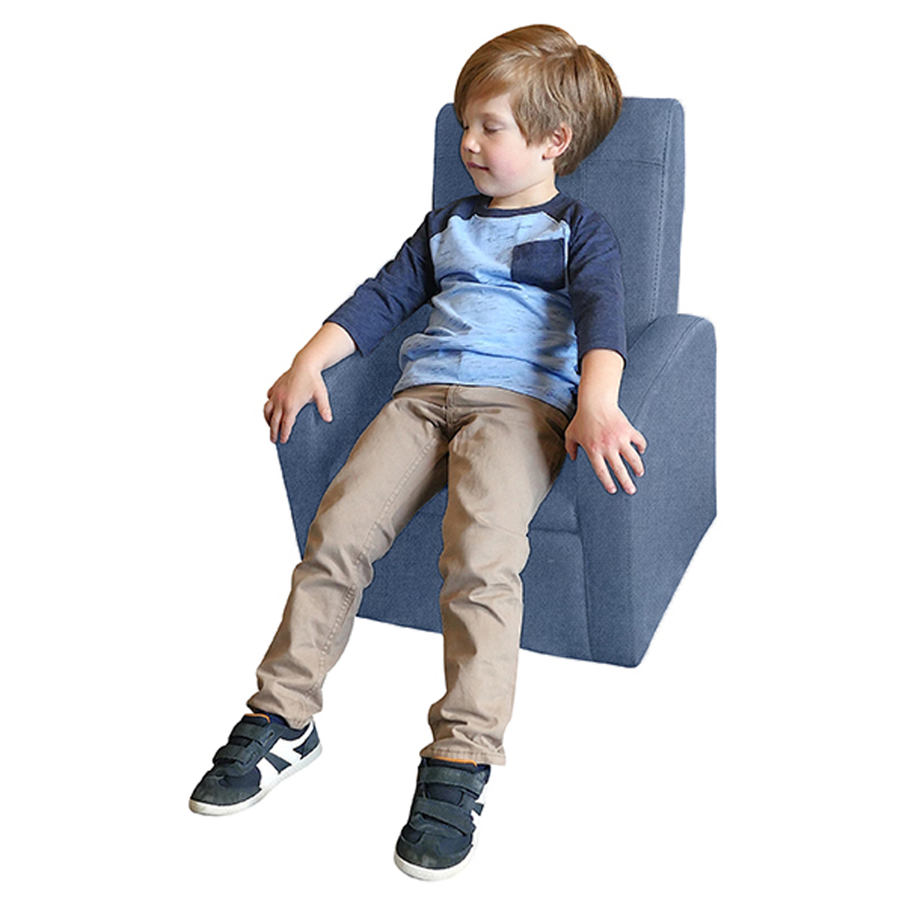 Kids Blue Comfy Upholstered Recliner Chair with Storage - STASH Folding Sofa Chair with Hidden Storage Chest & Ottoman