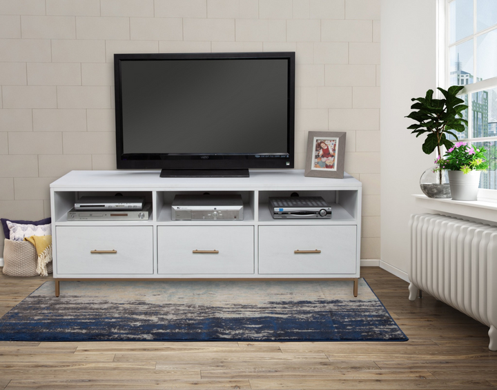 Glam White and Gold TV Console - Chic Modern Design with Ample Storage