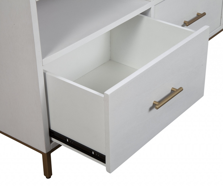 Glam White and Gold TV Console - Chic Modern Design with Ample Storage
