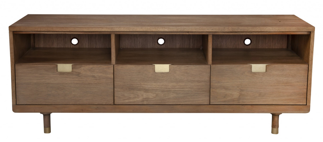 Contemporary Sand Mahogany TV Console with Burnished Gold Accents